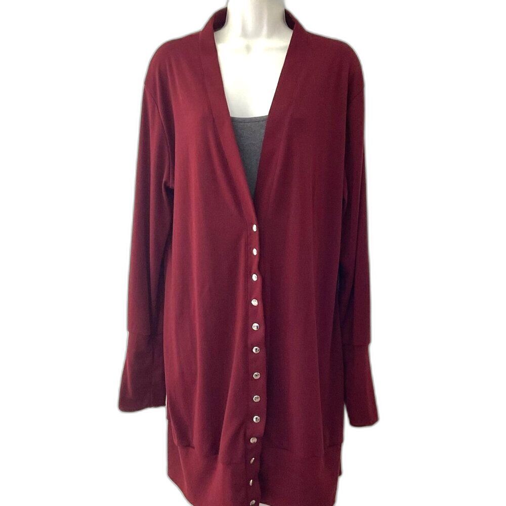 Halife Burgundy Snap Front Long Knit Cardigan Sweater M